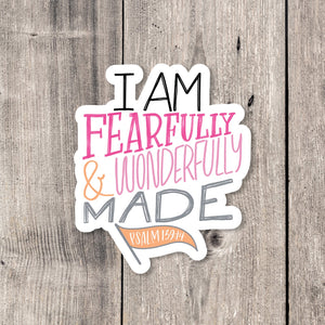 "Fearfully and Wonderfully Made" (pink) sticker card