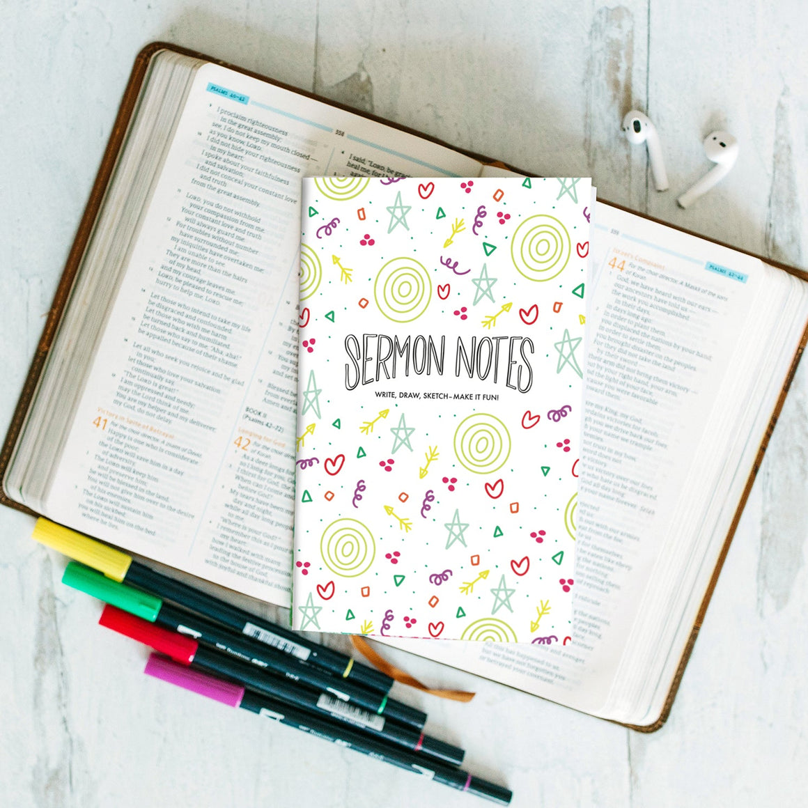 Sermon Notes notebooks for creative note taking in church - Krystal Whitten Studio