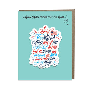 "God bless America" (Irving Berlin) sticker card