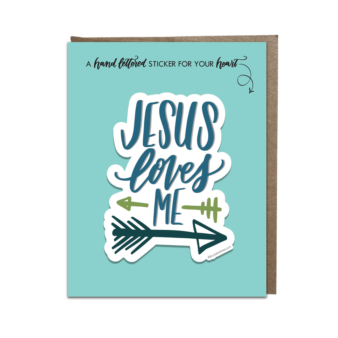 "Jesus Loves Me" (arrow) sticker card