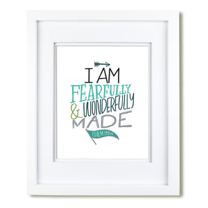 "Fearfully and Wonderfully Made" scripture art print - Teal