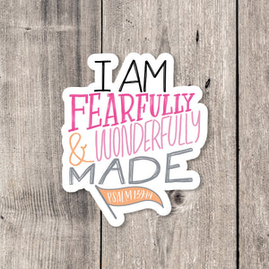 "Fearfully and Wonderfully Made" (pink) sticker card