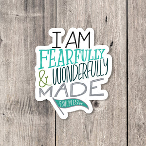 "Wonderfully Made" Aqua sticker card