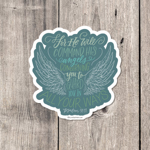 "He will command his angels concerning you" sticker card