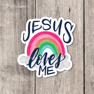"Jesus Loves Me" (rainbow) sticker card