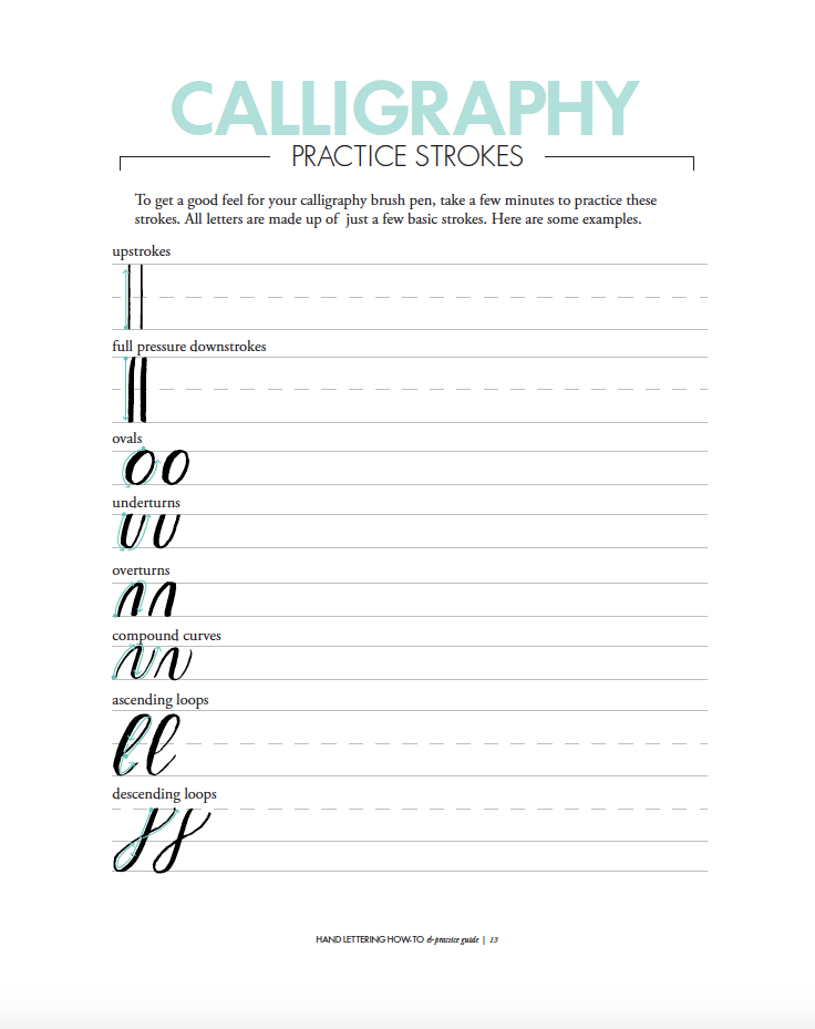 Hand Lettering Chart Hand Lettering How-To and Practice Guide (DIGITAL) - Krystal Whitten Studio